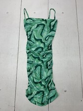 Pretty Little Thing Womens Green abstract Strappy Ruched Body Con Dress Size 8