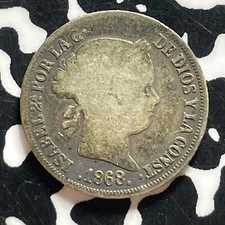 1868 Spanish Philippines 10 Centavos Lot#T4645 Silver!