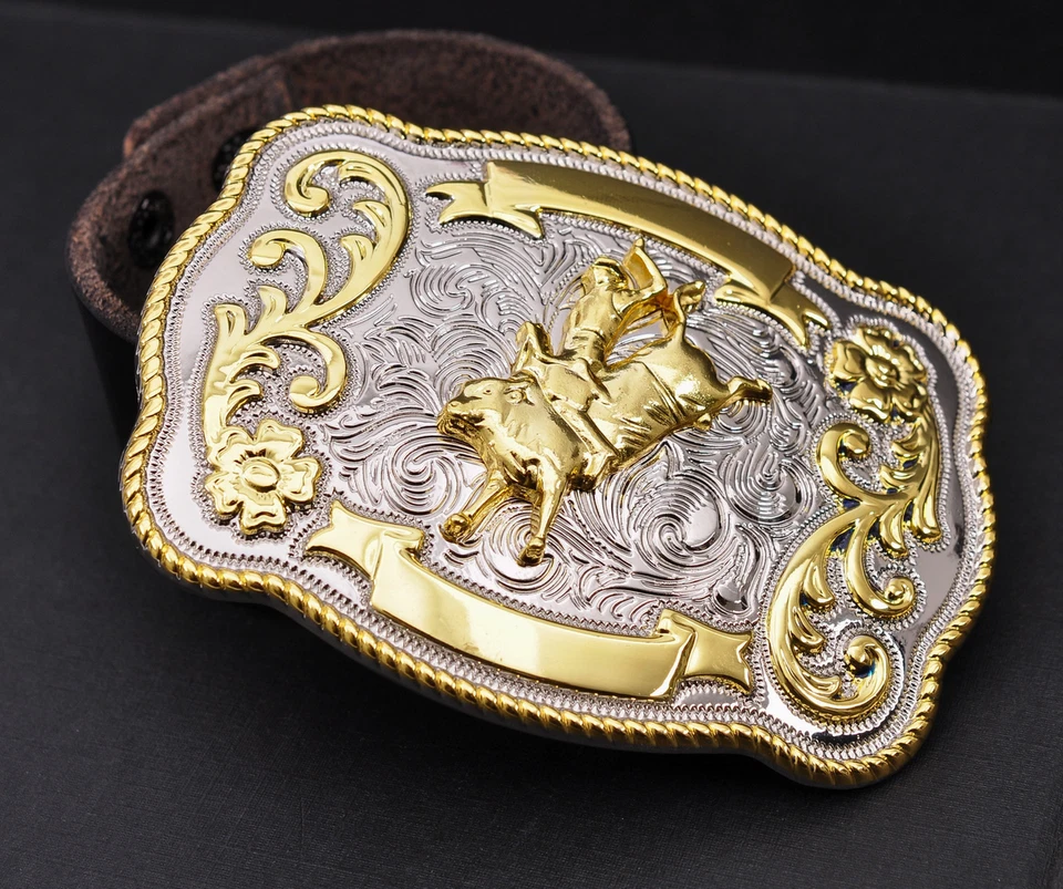 ROCK BULL RIDE RODEO LONG HUGE RODEO BIG COWBOY TEXAS WESTERN SHINE BELT BUCKLE - Image 2 of 4