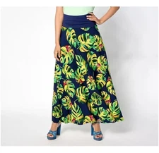 Attitudes By Renee Floral Printed Como Jersey Skirt w/ Foldover Waist Size L 