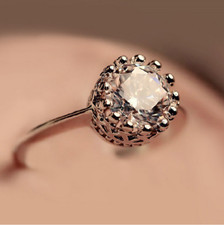 Vintage Style 1 Ct CZ Silver SP Engagement Solitaire Ring RS50
