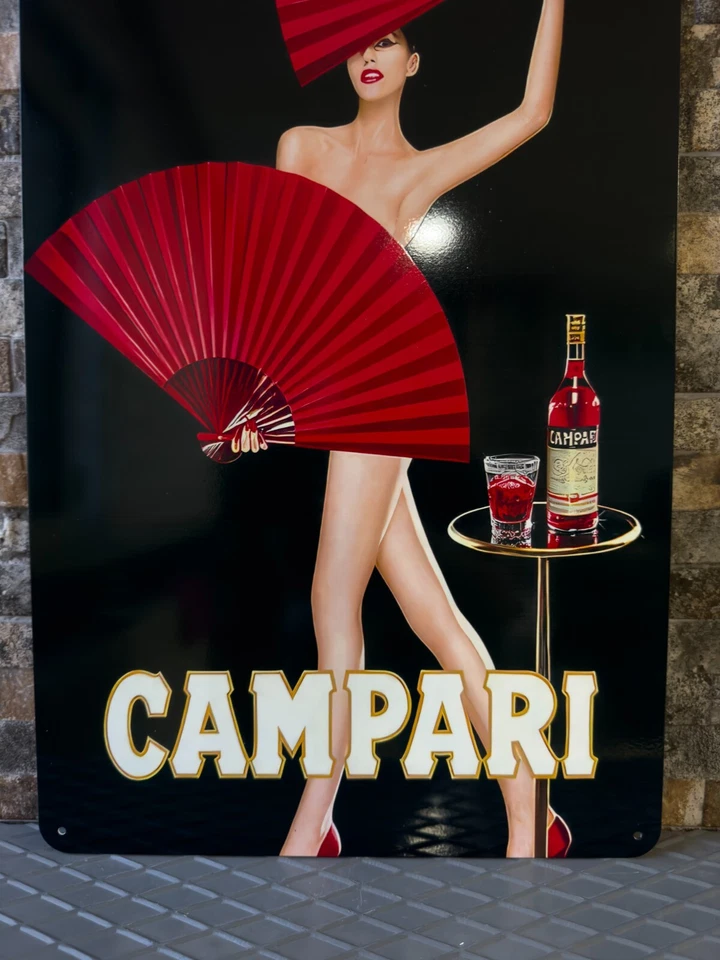 Vintage CAMPARI Woman with Red Fans  Heavy Metal Sign24"x16" (60x40 cm) - Image 3 of 4