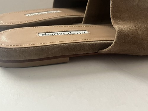 $199 Charles David Soleil 2 Leather Slides •10• Shoes Sandals Truffle Suede NEW - Picture 5 of 8