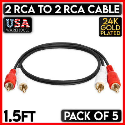 Dual RCA Cable 1.5 FT Two 2 RCA Stereo Audio Cord Speakers Subwoofer TV 5 Pack