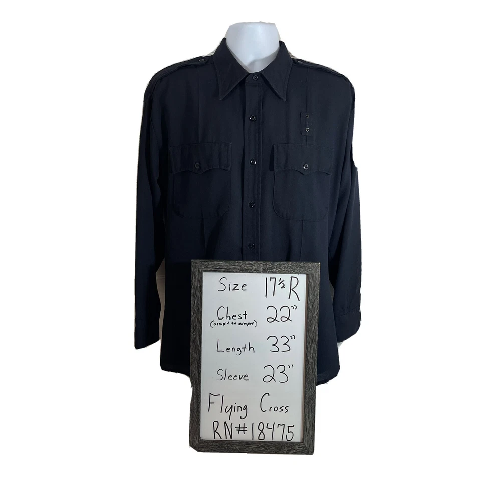 Men's FLYING CROSS Long Sleeve Navy Blue Police Shirt Size Large 17 1/2 R - Image 3 of 4