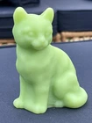 Fenton Lime Green Sherbet Cat Glass Figurine Uranium Glows WOW