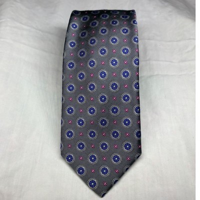 Robert Talbott Best of Class Silk Tie Grey Blue Pink Medallion Geometric Mens