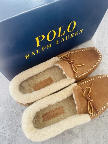 New Polo Ralph Lauren Tan Yarmond Shearling-Lined Suede Slippers US 11, Slides - Picture 3 of 5