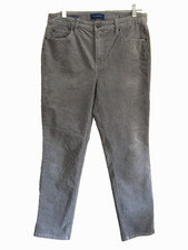 Talbots Women Petite 8P Corduroy Pants Jeans Gray Straight Leg High Rise Stretch