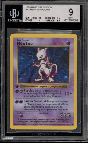 Pokemon Mewtwo Base Set Shadowless 1st Edition Holo Rare #10 BGS 9 Mint