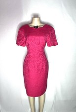 VINTAGE TALBOTS PINK DAMASK SCALLOPED TRIM FULLY LINED LINEN SHEATH SZ 12