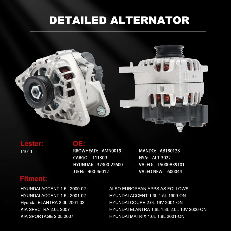 Alternador para Kia Sportage Hyundai Accent 2001-2007 1,6 L 2,0 L 11011 37300-22600 Foto 4 de 4