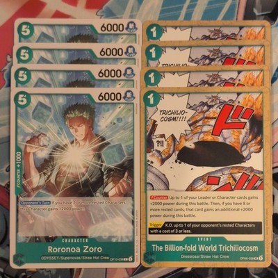 4 x Roronoa Zoro OP10-038 C & The Billion-fold World Trichiliocosm OP06-038 UC