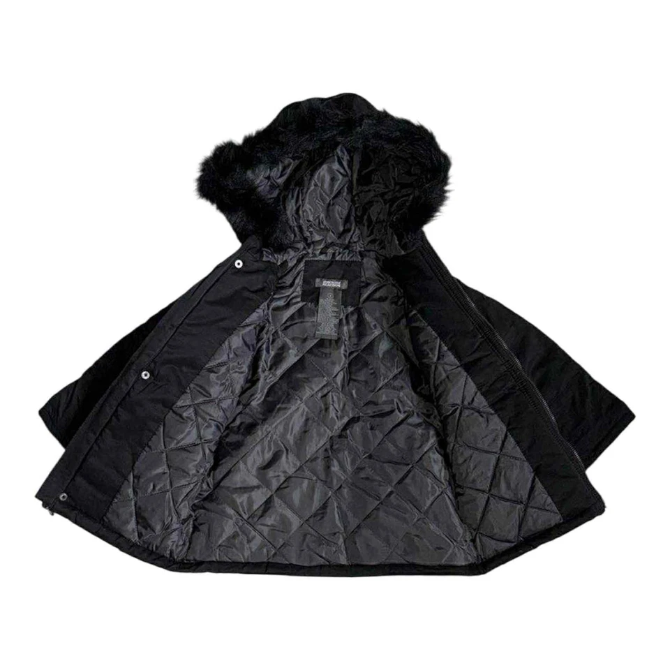 Abrigo de invierno Kenneth Cole Reaction Girls 4 forrado de piel sintética con capucha negro con cremallera nuevo sin etiquetas Foto 2 de 4