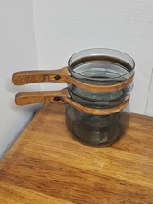 Vintage Pyrex Flameware 6763 Double Boiler Bent Wood Handles WW2 Era
