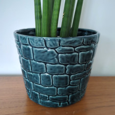 Vintage Mid Century Brutalist Brick Blue Plant Pot Holder 60s 70s