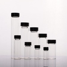 Pack of 100 Glass Vials with Black Phenolic Screw Caps 5ml, Clear 
