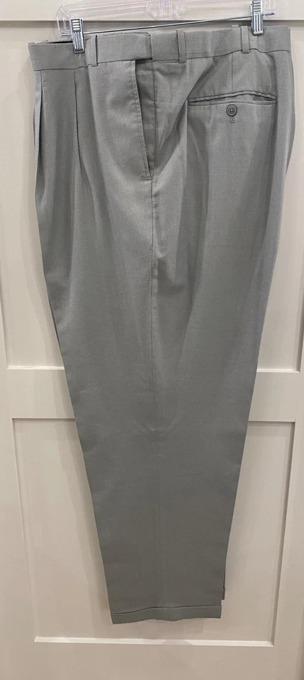Geoffrey Beene Men's Light Gray Polyester Blend Dress Pants 54x32 Pleated Cuffed - Image 2 of 3