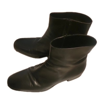 Italeau Black Vero Cuoio Genuine Leather Side Zip Flat Ankle Boots Shoe 39.5