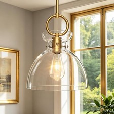 Gold Pendant Light with 9.84" Clear Glass Shade E26 Dimmable Kitchen Island Ceil