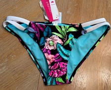 XHILARATION WOMEN'S STRAPPY CHEEKY BIKINI BOTTOM LARGE BLACK W/FLORAL NEW W/TAGS