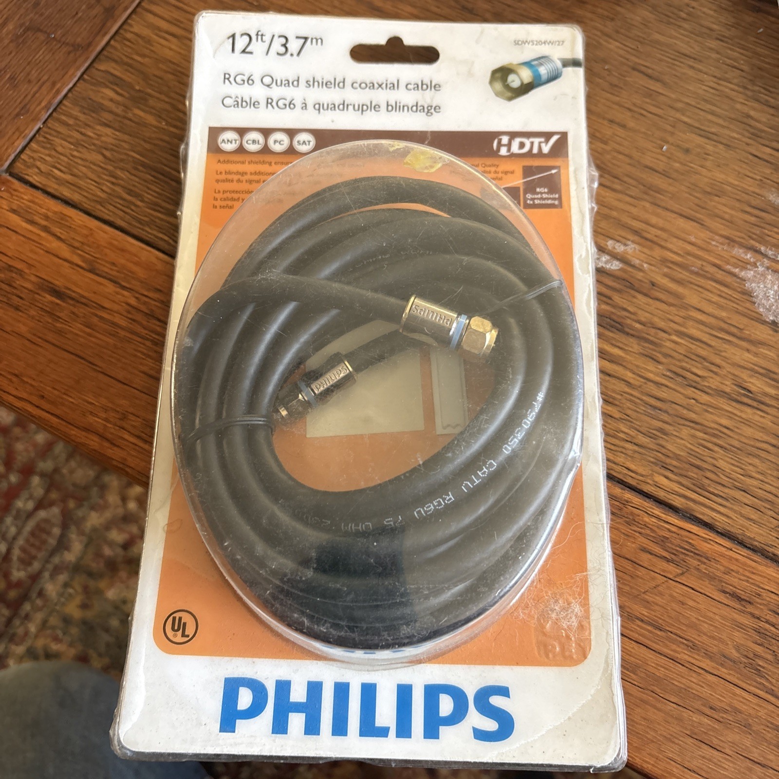 Never Used- Phillips RG6 12 ft Quad Shield Coaxial Cable New In Package