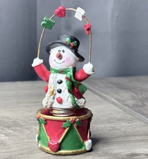 Bobble Head Christmas Snowman in Colorful Drum Ceramic Hand Painted 4.5"