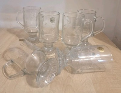 Vintage Princess House Heritage geätztes Glas irische Kaffeetassen 6er Set Frankreich