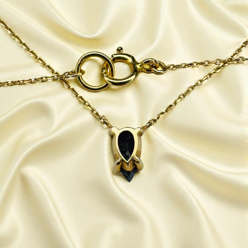 Ожерелье из золота 14 карат с натуральными бриллиантами соль и перец -16 дюймов - 1/3 карата грушевидная огранка солитер - Изображение 4 из 4