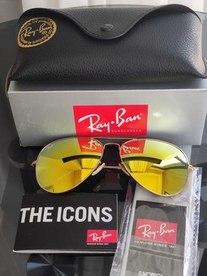 RAY-BAN RB3026, aviator sunglasses , Gold Frame/Large 62mm Yellow Lens