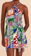 Farm Rio x Alberto Pitta Colors Halter Mini Dress Sundress Beaded Belt Large EUC