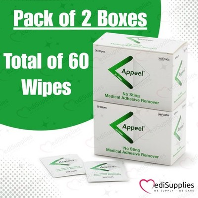 EXP 2027| 60 x No Sting medizinischer Klebstoffentferner Apfel Tücher Stoma einfache Entfernung