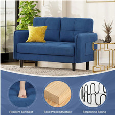  2-Seater Sofa Small Fabric Couch Armrest Side Pocket Modern Living Room