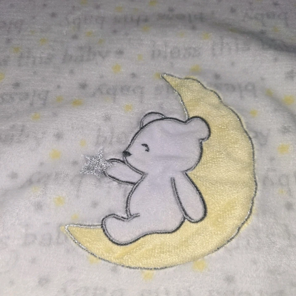 Manta Baby Starters Bless This Baby Moon Bear Star blanca gris amarilla 29 X 34" Foto 4 de 4