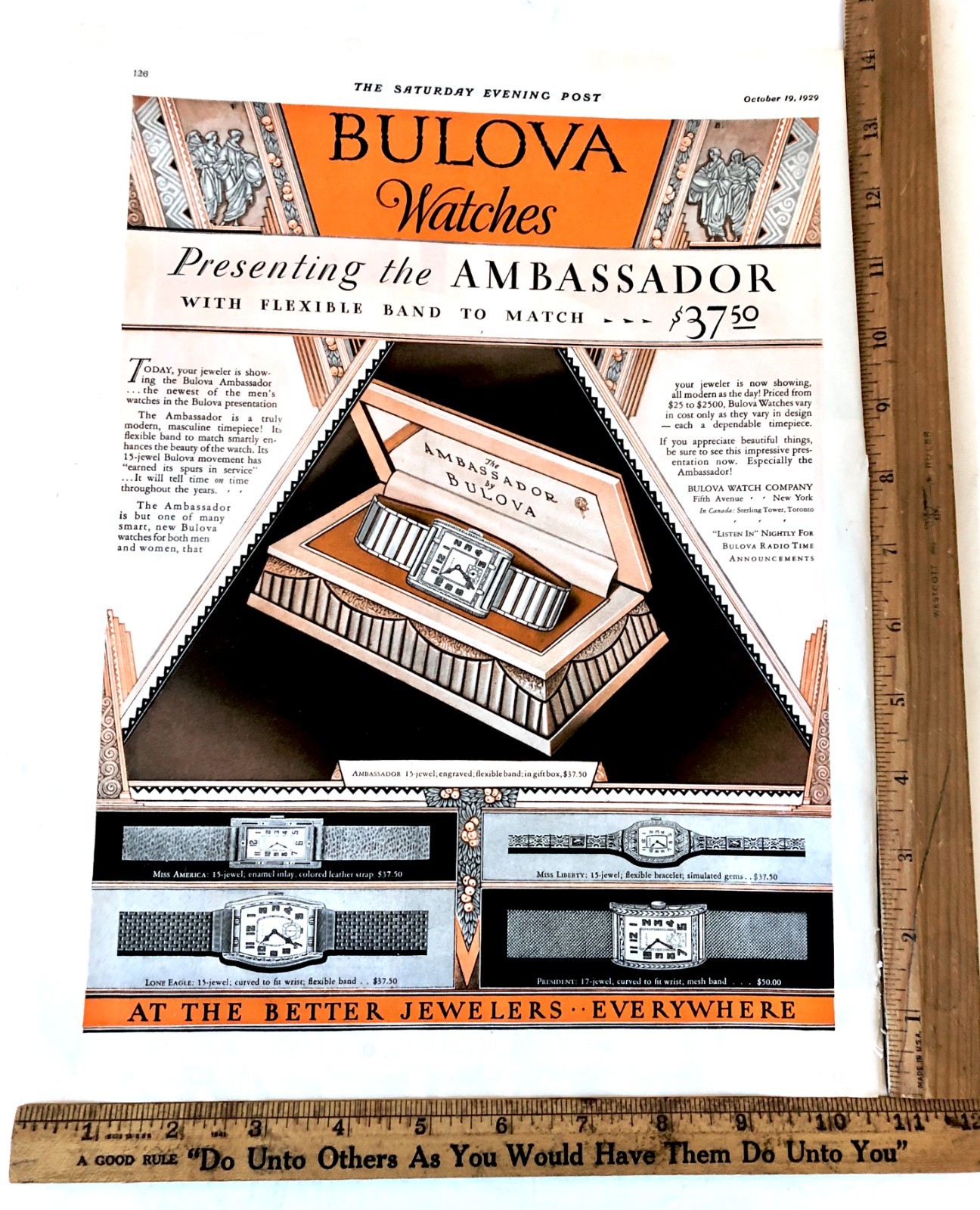 Watches Vintage Ad Bulova Original 1929 Advertising Sign - vintagewatches.pk