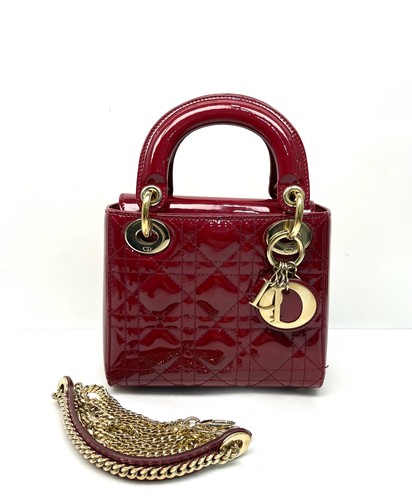 Christian Dior Lady Dior Three-Grain Top Handle Shoulder Crossbody Women Red