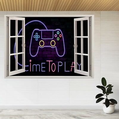 Gamer Joy Pad Konsole Controller 3D Fenster Ansicht Wand Aufkleber Poster Aufkleber A554