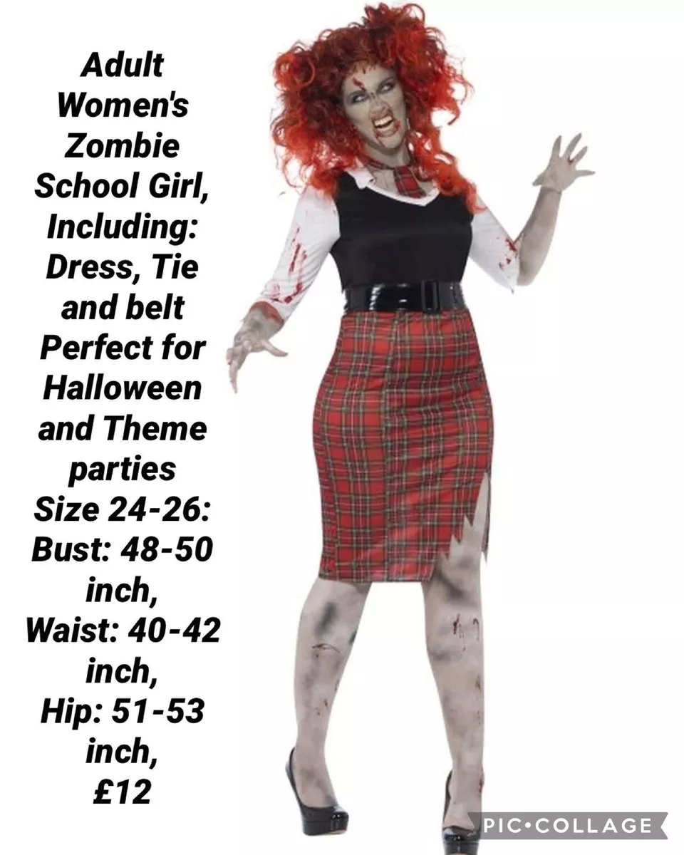 Ladies Halloween Fancy Dress Costume Size 24 26 Zombie School Girl