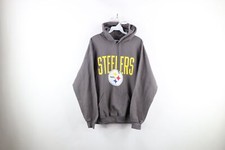 Vintage Mens XL Distressed Spell Out Pittsburgh Steelers Football Hoodie Gray