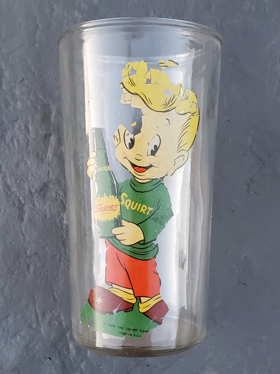 1949 Squirt Soft Drink Lil' Squirt Boy Mascot 12 oz Glass Soda Pop