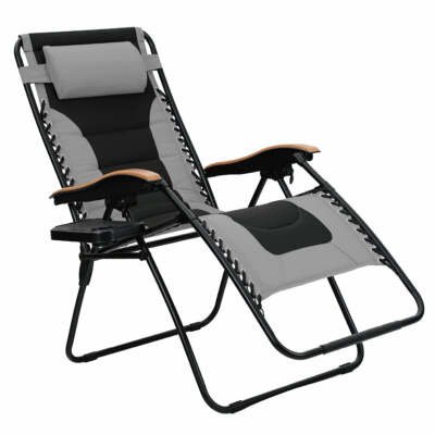 Oversize Folding Zero Gravity Chair Recliner Patio Lounge Chairs with Cup Holder