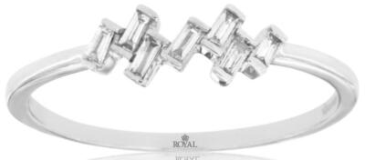 ESTATE .10CT DIAMOND 14KT WHITE GOLD 3D BAGUETTE SEVEN STONE DIAGONAL FUN RING