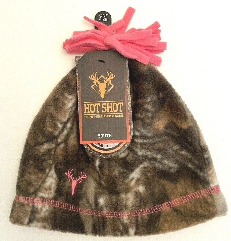 Hot Shot Realtree Fleece Beanie Pink Pom Pom Youth Girls One Size 4-6X Cap Hat - Image 2 of 4