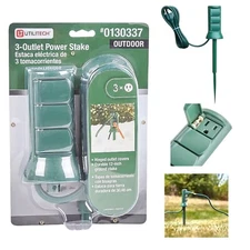 Outdoor Green Stake Power Strip with 6ft Extension Cord & 3-Outlets.For Holiday