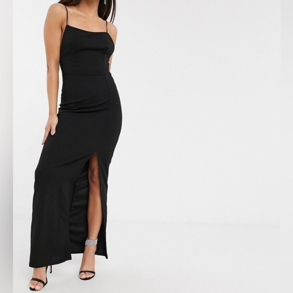 Club L London Square Neck Thigh Split Tailored Maxi Dress Size 8 | eBay