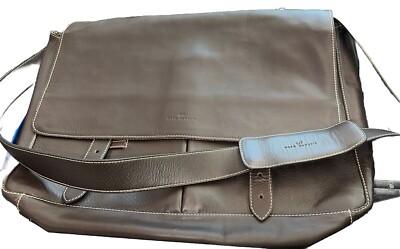 Rafe NY Messenger Bag  Brown Supple Leather Work Multiple Sections Plaid Int EUC