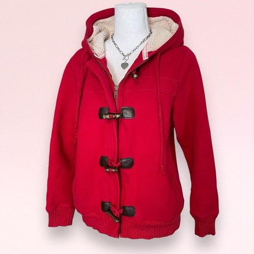 vintage y2k red Old Navy Sherpa grunge boho fairy preppy toggle button hoodie XL - Picture 2 of 23