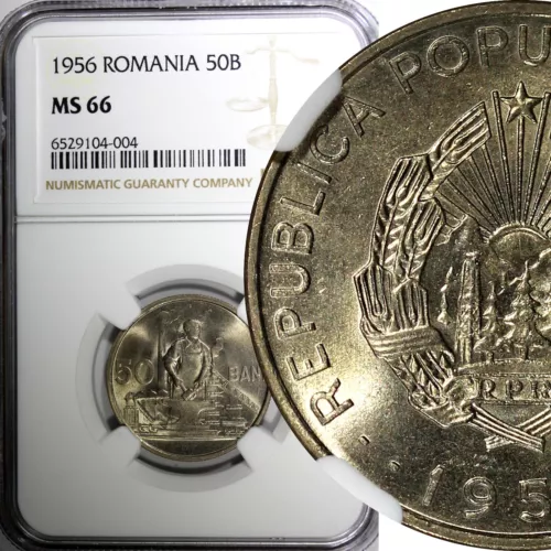 Romania 1956 50 Bani NGC MS66 GEM BU ONLY 1 GRADED HIGHEST KM# 86 (004)