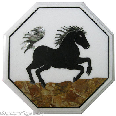 12'' Marble Corner Table Top Stone Inlay Handicraft Work Home Decor