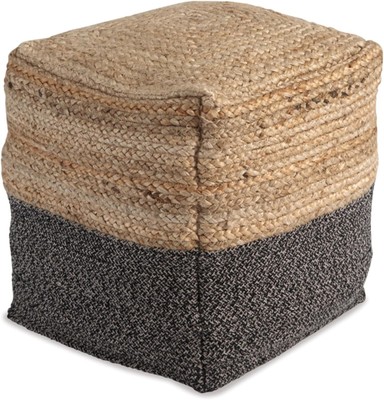 Sweed Valley Farmhouse Jute Braided Pouf, 17.5 x 20.25 inches, Natural & Black